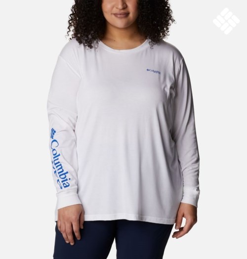 Hanorace Columbia PFG Slack Apa Graphic Long Sleeve Dama Albi | Plus Size ACZ81S7M0